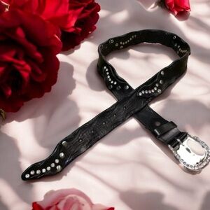𝅺black Leather Belt With Bling Very Nice Large